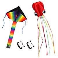 Los mejores  - 2pcs Cometa de ZoomSky de Iris de Triangular y Pulpo bagre Color Vario Rainbow de Volar con Viento Suave para los niños…